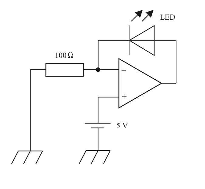 理想演算増幅器とLED電流を求める回路図