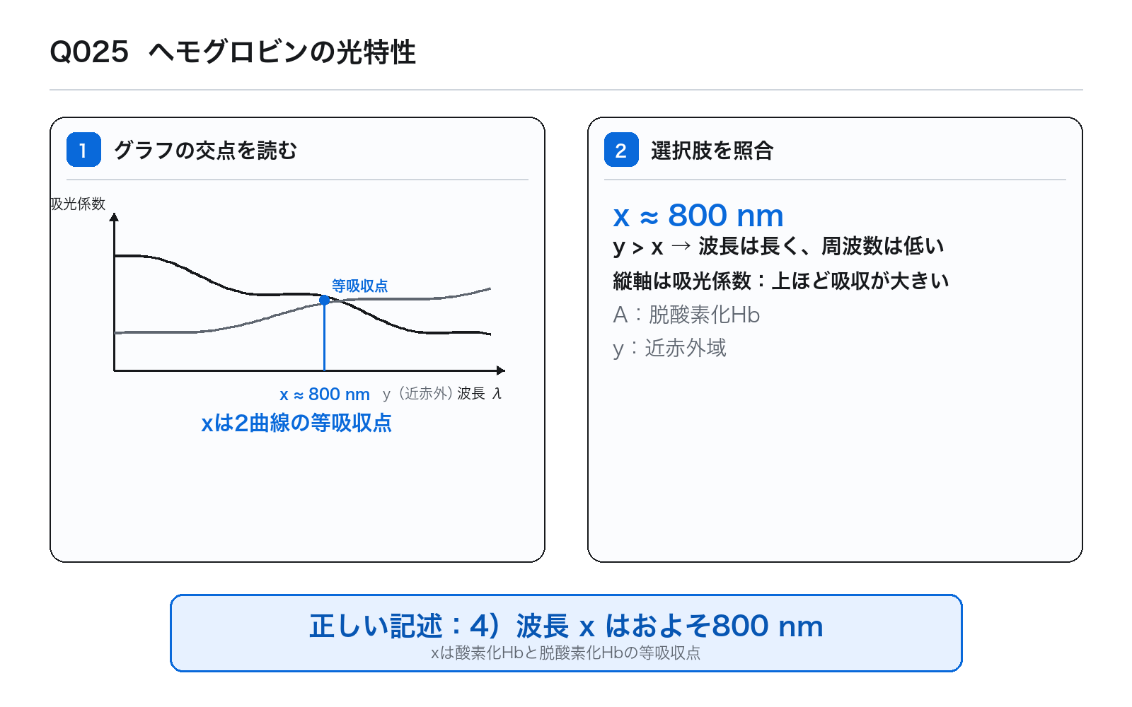 第45回PM 問題25の解説図: ヘモグロビンの光特性